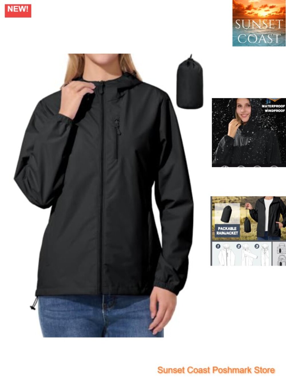 Women's Ultra Lightweight Waterproof Cycling Rain Jacket with Hood, Packable